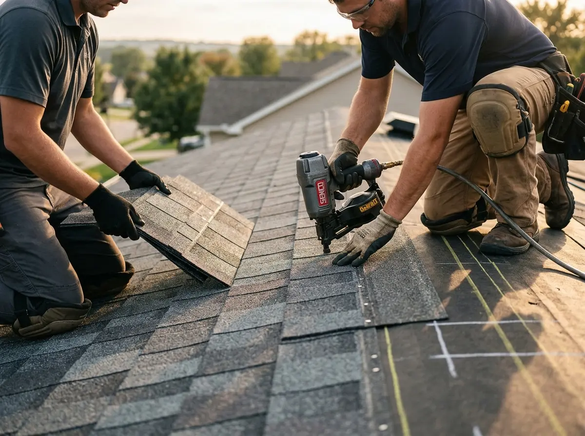 Professional roofer working on a residential roof in Rossmoor